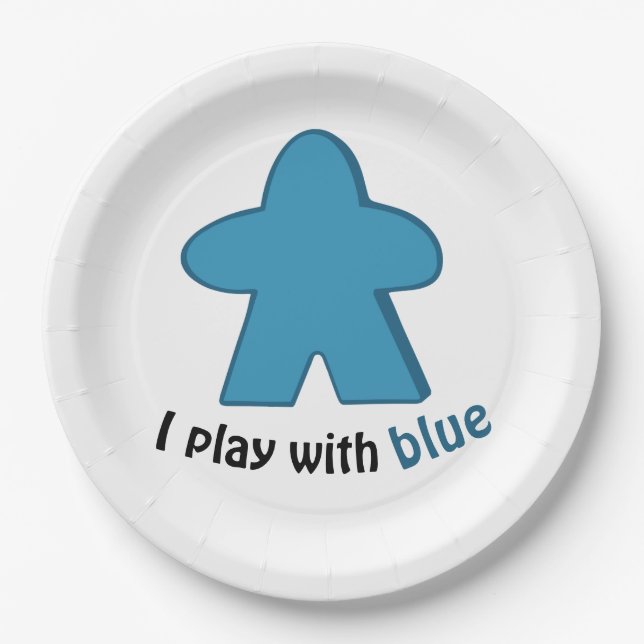 I Play with Blue Meeples Boy Gender Reveal Party  Paper Plate (Front)