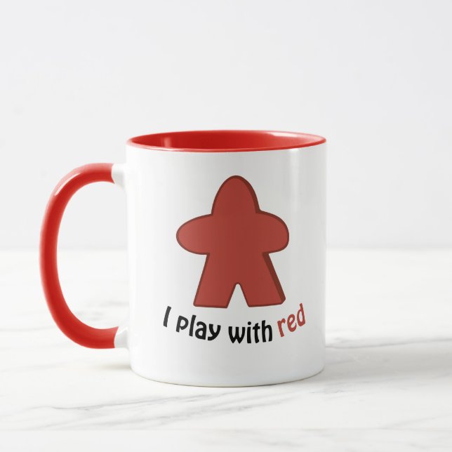 I Play with Red Meeples Mug (Left)