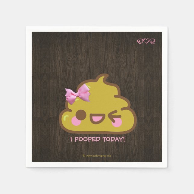 I Pooped Today! Cutey Poo with Pink Bow Napkin (Front)