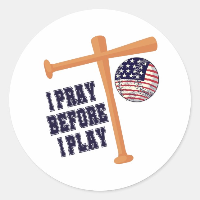 I pray before I play Basebal Game Classic Round Sticker (Front)