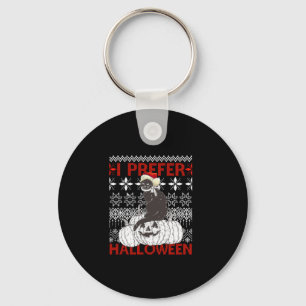I Prefer Halloween Funny Christmas black Cat Sweat Keychain