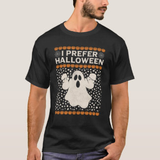 I Prefer Halloween Skeleton Santa Christmas Patter T-Shirt
