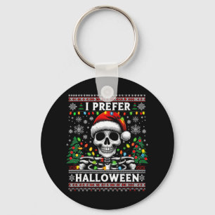 I Prefer Halloween Skeleton Ugly Christmas Santa Keychain