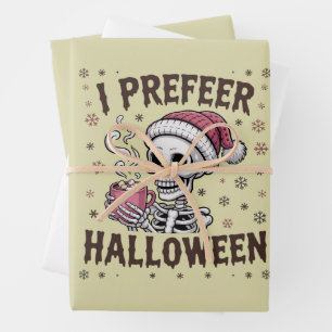 I Prefer Halloween Spooky Xmas Skeleton Gothic Wrapping Paper Sheet