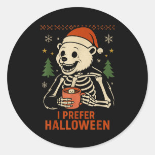 I Prefer Halloween Tree Bear Skeleton Christmas Wo Classic Round Sticker
