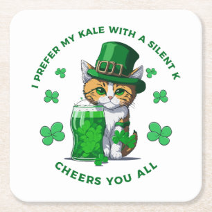 I Prefer My Kale With A Silent K Funny Beer Lover Square Paper Coaster