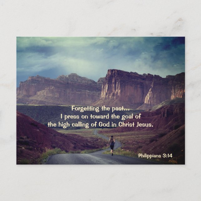 I press on toward the goal Philippians 3:14 Bible Postcard (Front)