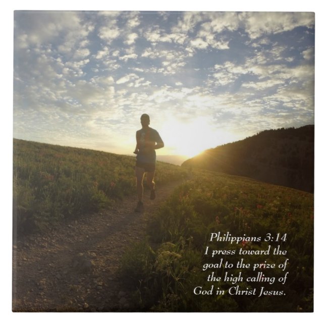 I Press Toward the Goal Philippians 3:14 Scripture Tile (Front)