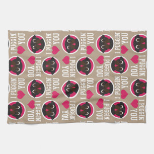 I Puggin Love You Black Pug Circles and Hearts Kitchen Towel