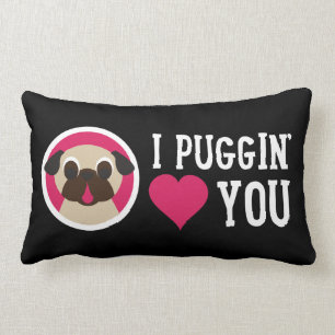 I Puggin' Love You Fawn Pug Lumbar Pillow