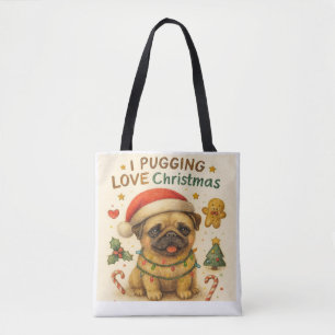 I Pugging Love Christmas Tote Bag