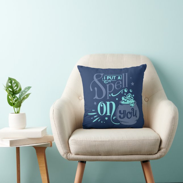 I Put a Spell on You Cauldron Blue Halloween Throw Pillow (Chair)