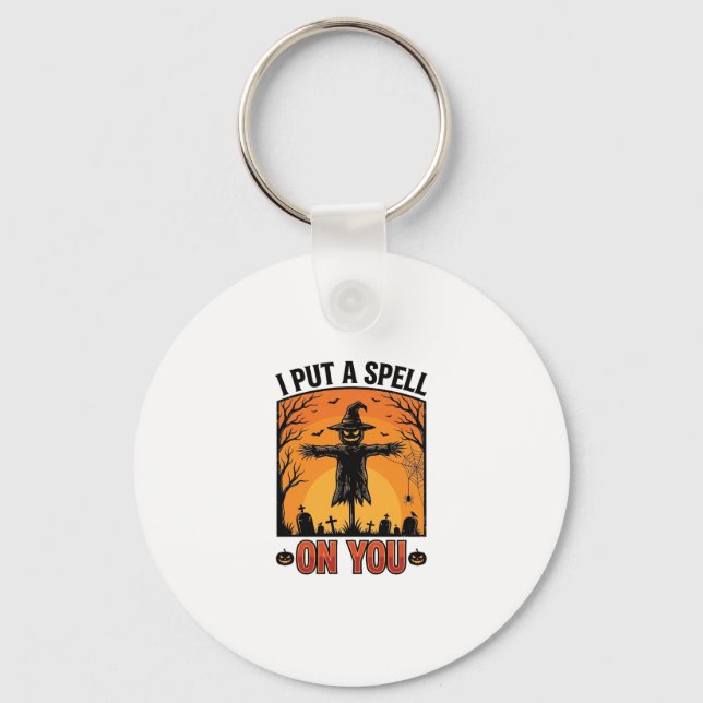 I Put a Spell on You Halloween Scarecrow Vector De Keychain (Front)