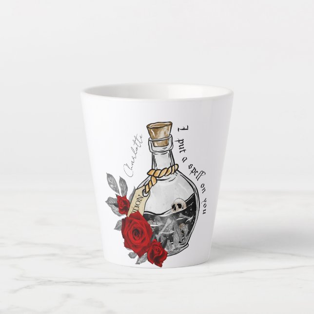 I Put A Spell On You – Love Potion with Skulls Latte Mug (Front)