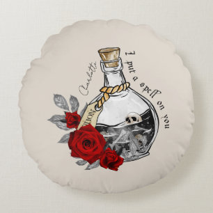 I Put A Spell On You – Love Potion with Skulls Round Pillow
