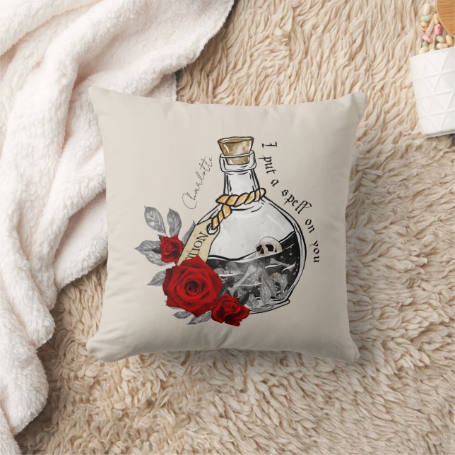 I Put A Spell On You – Love Potion with Skulls Throw Pillow (Blanket)