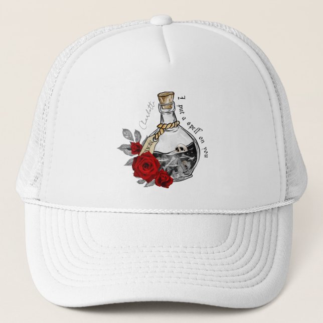 I Put A Spell On You – Love Potion with Skulls Trucker Hat (Front)