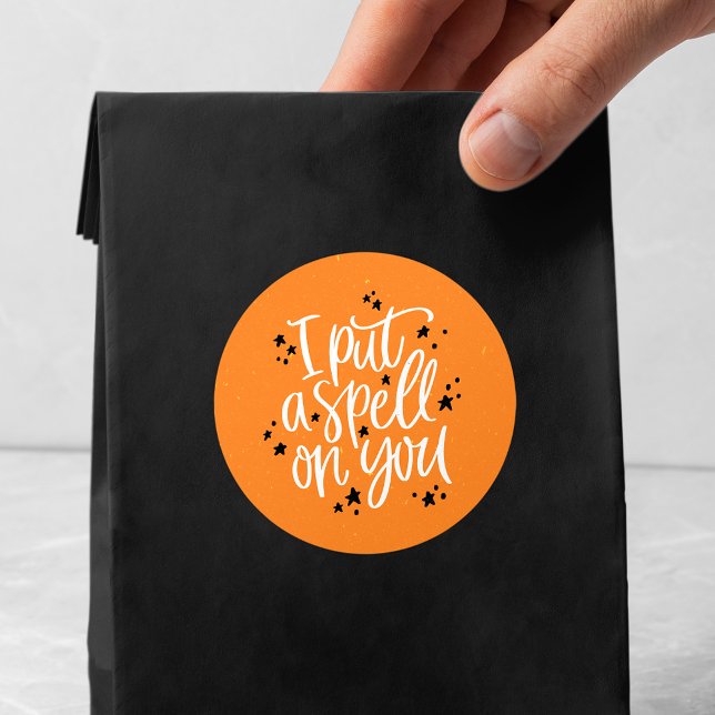 I Put A Spell On You Orange & Black Halloween Classic Round Sticker (Creator Uploaded)