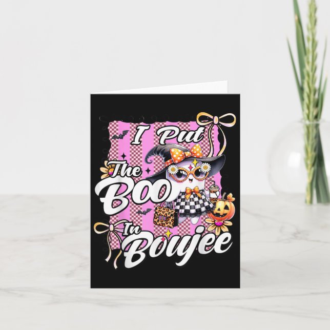 I Put The Boo In Boujee Cute Ghost Leopard Hallowe Card (Front)