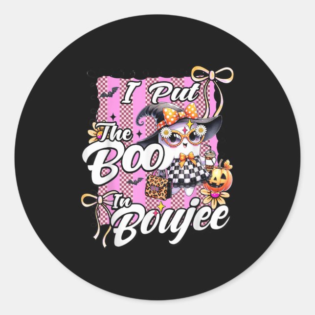 I Put The Boo In Boujee Cute Ghost Leopard Hallowe Classic Round Sticker (Front)