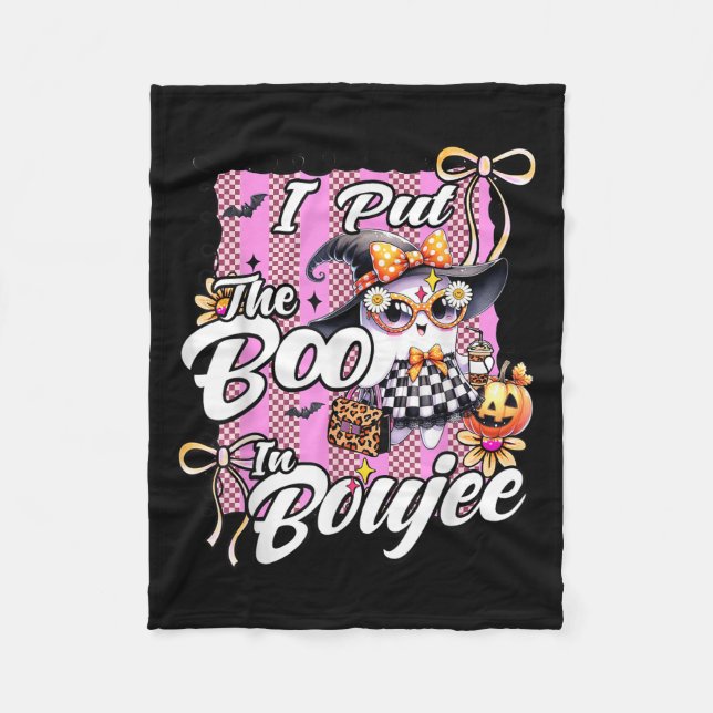 I Put The Boo In Boujee Cute Ghost Leopard Hallowe Fleece Blanket (Front)