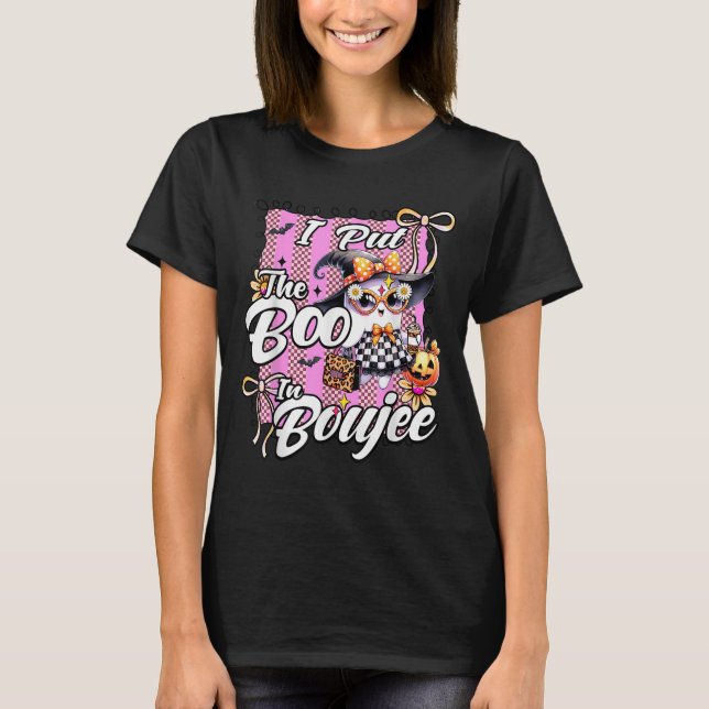 I Put The Boo In Boujee Cute Ghost Leopard Hallowe T-Shirt (Front)