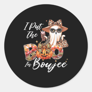 I Put The Boo In Boujee Cute Leopard Boujie Ghost Classic Round Sticker