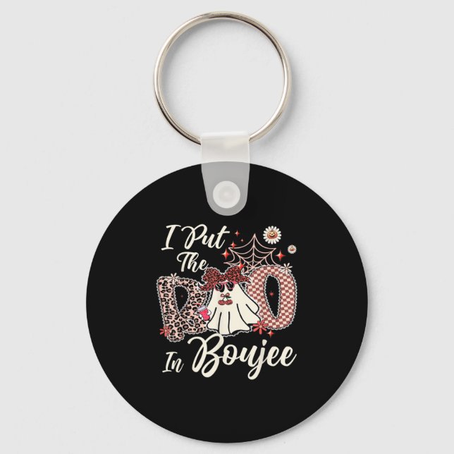 I Put The Boo In Boujee Cute Leopard Retro Ghost H Keychain (Front)