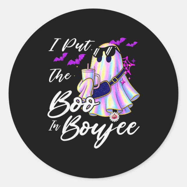 I Put The Boo In Boujee Funny Leopard Boujie Ghost Classic Round Sticker (Front)