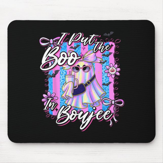 I Put The Boo In Boujee Funny Leopard Boujie Ghost Mouse Pad (Front)