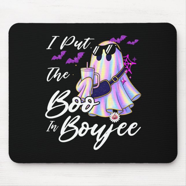 I Put The Boo In Boujee Funny Leopard Boujie Ghost Mouse Pad (Front)