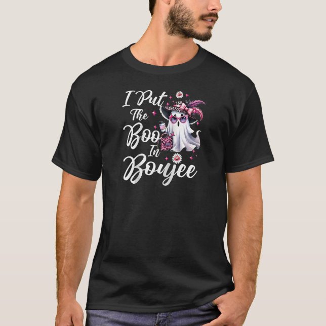 I Put The Boo in Boujee Ghost Funny Pink Leopard H T-Shirt (Front)
