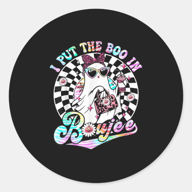 I Put The Boo In Boujee Ghost Retro Zebra Leopard  Classic Round Sticker (Front)