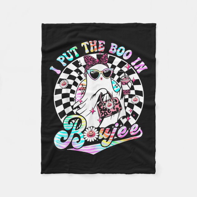 I Put The Boo In Boujee Ghost Retro Zebra Leopard  Fleece Blanket (Front)