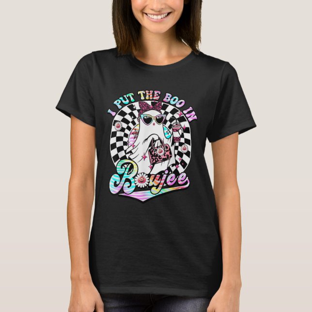 I Put The Boo In Boujee Ghost Retro Zebra Leopard  T-Shirt (Front)