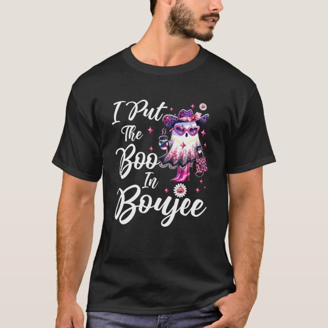 I Put The Boo in Boujee Lace Ghost Funny Leopard H T-Shirt (Front)