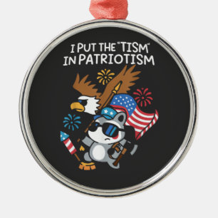 I Put The Tism in Patriotism Athletic Eagle Metal Ornament