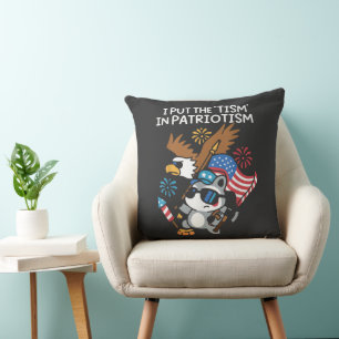 I Put The Tism in Patriotism Athletic Eagle Throw Pillow