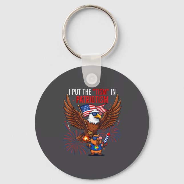 I Put The Tism In Patriotism Athletic Eagle Tism F Keychain (Front)