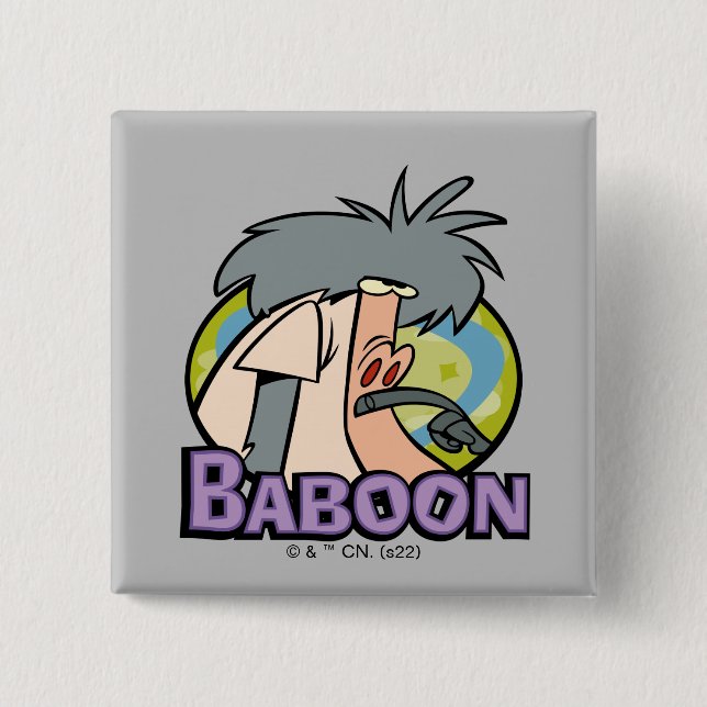 I.R. Baboon Character Badge 2 Inch Square Button (Front)