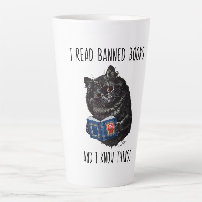 I Read Banned Books And I Know Things-Louis Wain   Latte Mug (Front)