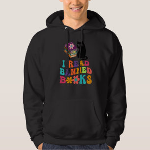 I Read Banned Books Black Cat Reader Bookworm Wom Hoodie