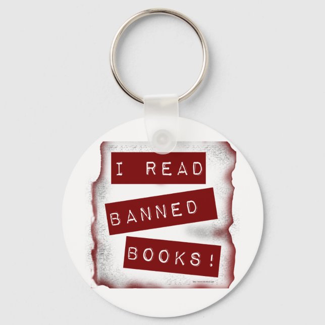 I Read Banned Books Bookworm Slogan Keychain (Front)