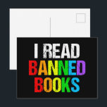 I Read Banned Books Rainbow Postcard<br><div class="desc">I read banned books. A cool rainbow postcard for people who like reading LGBTQ novels and other things that have been removed from the school library. A cute liberal gift.</div>