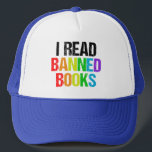 I Read Banned Books Rainbow Trucker Hat<br><div class="desc">I read banned books. A cool rainbow hat for people who like reading LGBTQ novels and other things that have been removed from the school library. A cute liberal gift.</div>