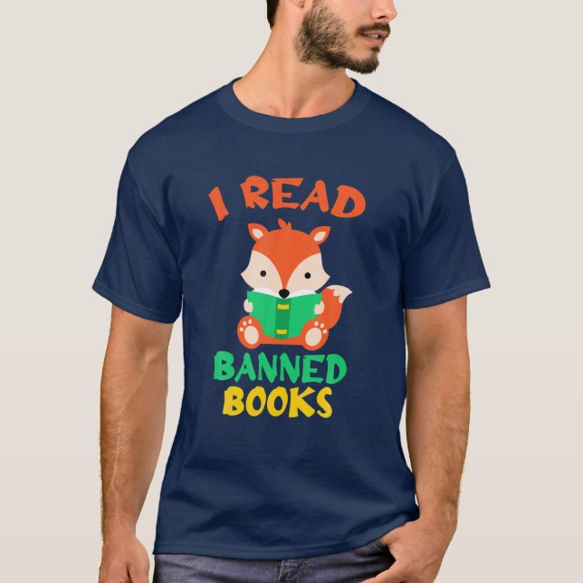 I Read Banned Books, Reader, Bookworm Fox Reading T-Shirt (Front)