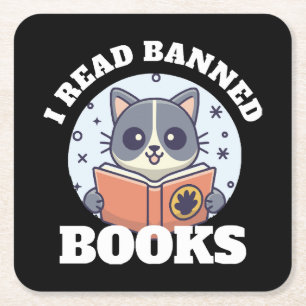 I read banned books square paper coaster