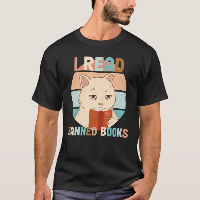 I Read Banned Books Tshirt Black Cat Reader Bookwo (Front)