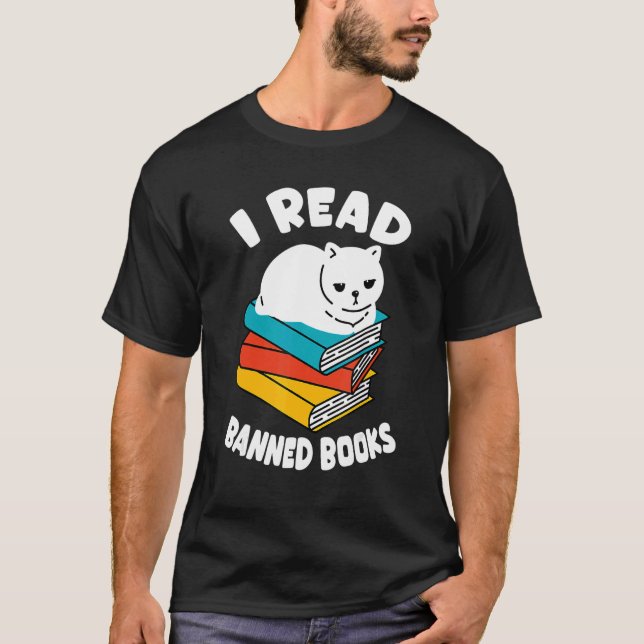 I Read Banned Books Tshirt Black Cat Reader Bookwo (Front)
