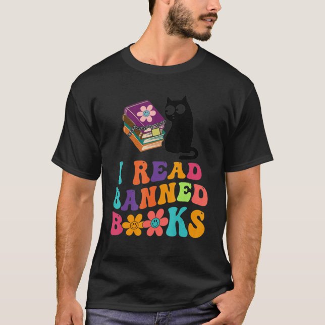 I Read Banned Books Tshirt Black Cat Reader Bookwo (Front)